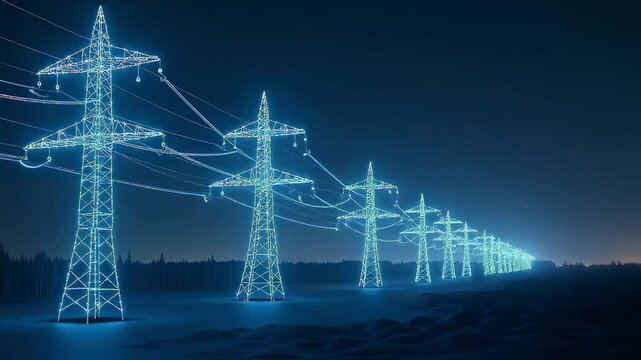 3D Render of Power Transmission Lines with Digital Electricity Visualization	
