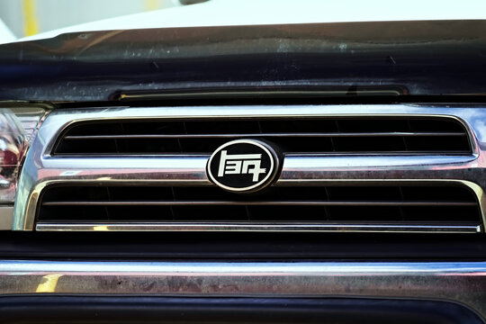 Honolulu, HI - Jan 15, 2025: Toyota Motor Corporation original pre-1989 "teq" emblem on classic pickup truck. This Emblem is actually "Toyota" written in the Japanese katakana alphabet.
