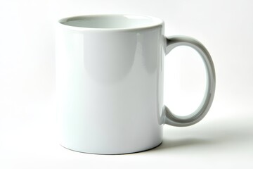 A plain white ceramic mug with a handle, photographed against a white background.