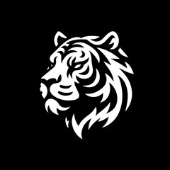 Vector illustration of a stylized tiger head in side profile, created with bold black and white lines. Perfect for tattoo designs, logos, emblems, apparel prints, and wildlife-themed graphics.