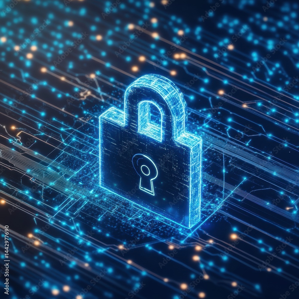 Aufkleber Cyber secure connection padlock on electronic circuit board glowing digital network modern data encryption