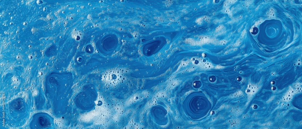 Aufkleber serene blue bathwater surface with frothy bubbles creating a calming and refreshing spa like ambianc