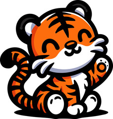 Cute vector illustration of a smiling baby tiger in cartoon style. Perfect for kids’ designs, stickers, logos, and playful animal-themed projects.