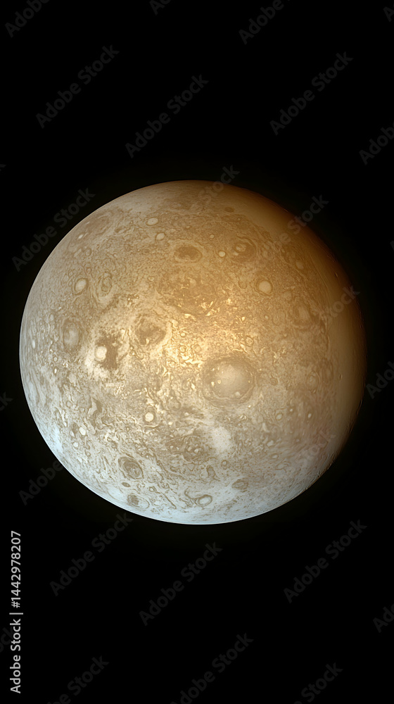 Poster a celestial body with various craters and surface textures contrasted against a dark stark backgroun