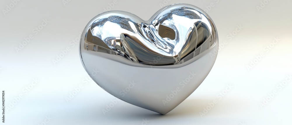 Poster gleaming silver heart symbolizing love and affection on a soft white background rendering a sense of