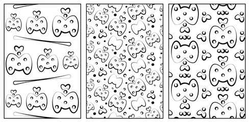 Set of vertical patterns isolated rounded polka dot shapes. Choice vector patterns black line rows, lines, diagonal. Repeating black line elements without background for design, decoration, postcards