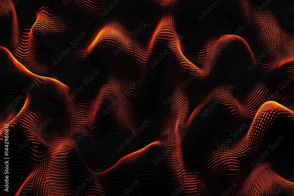 Poster striking abstract terrain orange waves on black background dynamic textured surface with volcanic gl