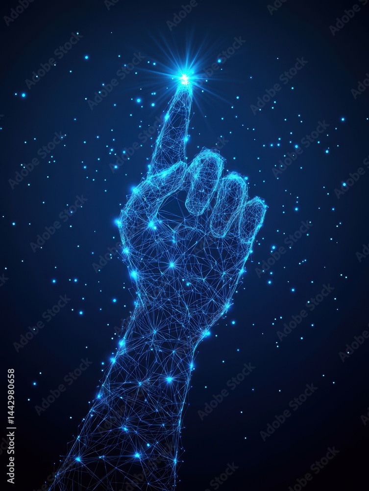 Aufkleber Digital Hand Connecting to Futuristic Starry Network Concept of Technology Artificial Intelligence Innovation