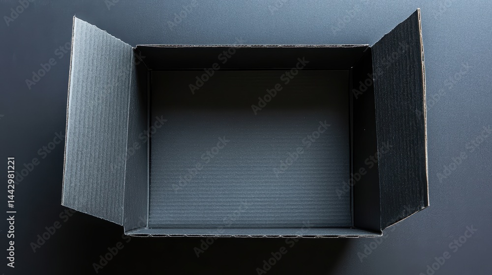 Poster open dark corrugated box on black background capturing dramatic light and minimalistic composition p