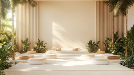 Peaceful, serene meditation space design.