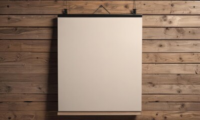 Empty poster mockup on wood, held by metal clips  Ready for your design ,  product showcase,  realistic