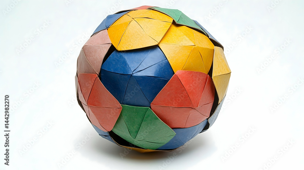 Aufkleber a colorful spherical creation pieced together from triangular paper or material segments
