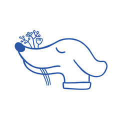 cute drawing cartoon illustration of a dog biting a flower