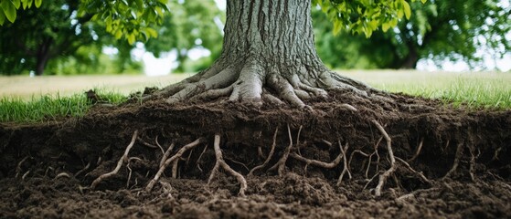 Obraz premium Tree Roots Revealed Underneath Earth Cross-Section