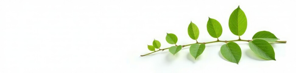 Fototapeta premium Single plant stem with small leaves on white background, leafy, isolation