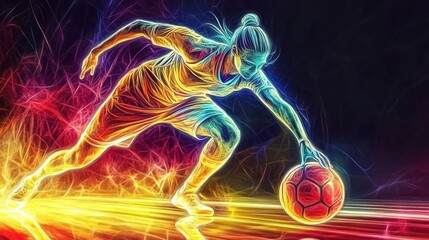 Energetic female soccer player in motion