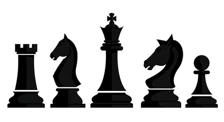 Black vector chess pieces in modern abstract style