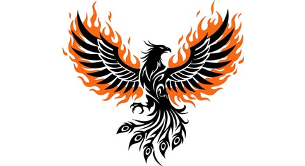 Obraz premium Black vector phoenix rising in flames, tribal style