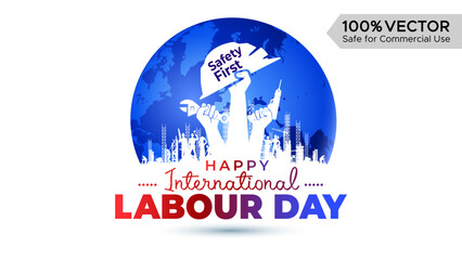 Modern Illustration of Labor workers stand together for 1st May International Labour Day Celebration.