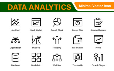 Big Data and Analytics Icon Pack – Cloud, AI, Charts, Visualization, Technology, Dashboard – Vector, Line, Outline, Minimal, Illustration Icons