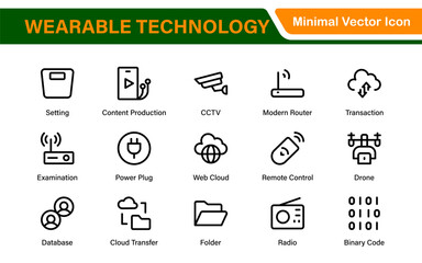 Wearable Technology Icons – Minimal Outline Vector Set for Smart Gadgets, Fitness Trackers, Smartwatches and AR Devices – Line Illustration Pack