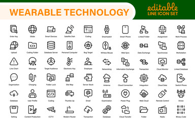 Wearable Technology Icons – Minimal Outline Vector Set for Smart Gadgets, Fitness Trackers, Smartwatches and AR Devices – Line Illustration Pack
