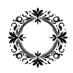 Elegant Black Silhouette Floral Ornamental Circle Frame Vector