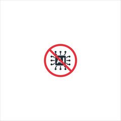 Obraz premium Flat vector icon of AI chip crossed out with prohibition symbol. Represents rejection of artificial intelligence, ethical limits, tech warning and algorithm control.