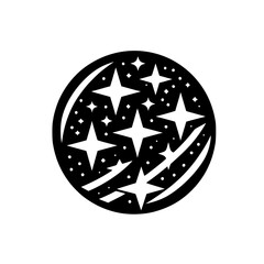 Stylized Star Cluster Emblem in Black Circle - Monochrome Celestial Graphic Design Element