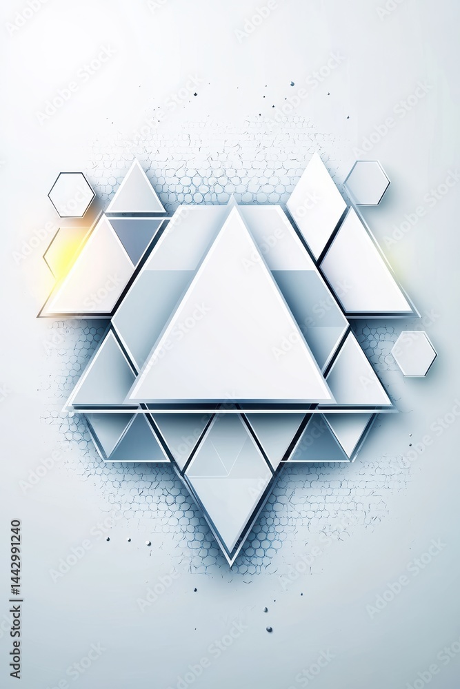 Poster geometric harmony abstract arrangement of triangles and hexagons in a clean soft pale background for