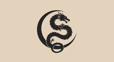Elegant Dragon Silhouette Wrapping Crescent Moon