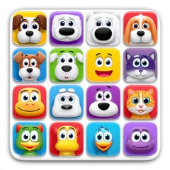 Fototapeta premium Colorful Cartoon Animal Faces Grid
