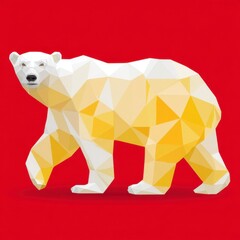 Fototapeta premium Low Poly Polar Bear Walking on Red Background