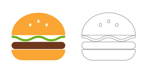 Minimalist hamburger icons side by side, one in flat color and one in black outline, ideal for menu designs or app UI. Vector illustration