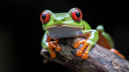 Naklejka premium Close-up of a vibrant red-eyed tree frog perched on a branch