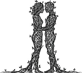 Intertwined Vines: Silhouette of Two Lovers