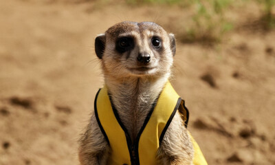 Fototapeta premium A small animal wearing a life jacket in a close-up shot