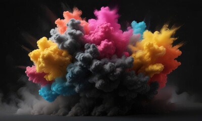 Obraz premium Multicolored powder cloud, dramatic black backdrop, energetic celebration , powder paint, burst, powder