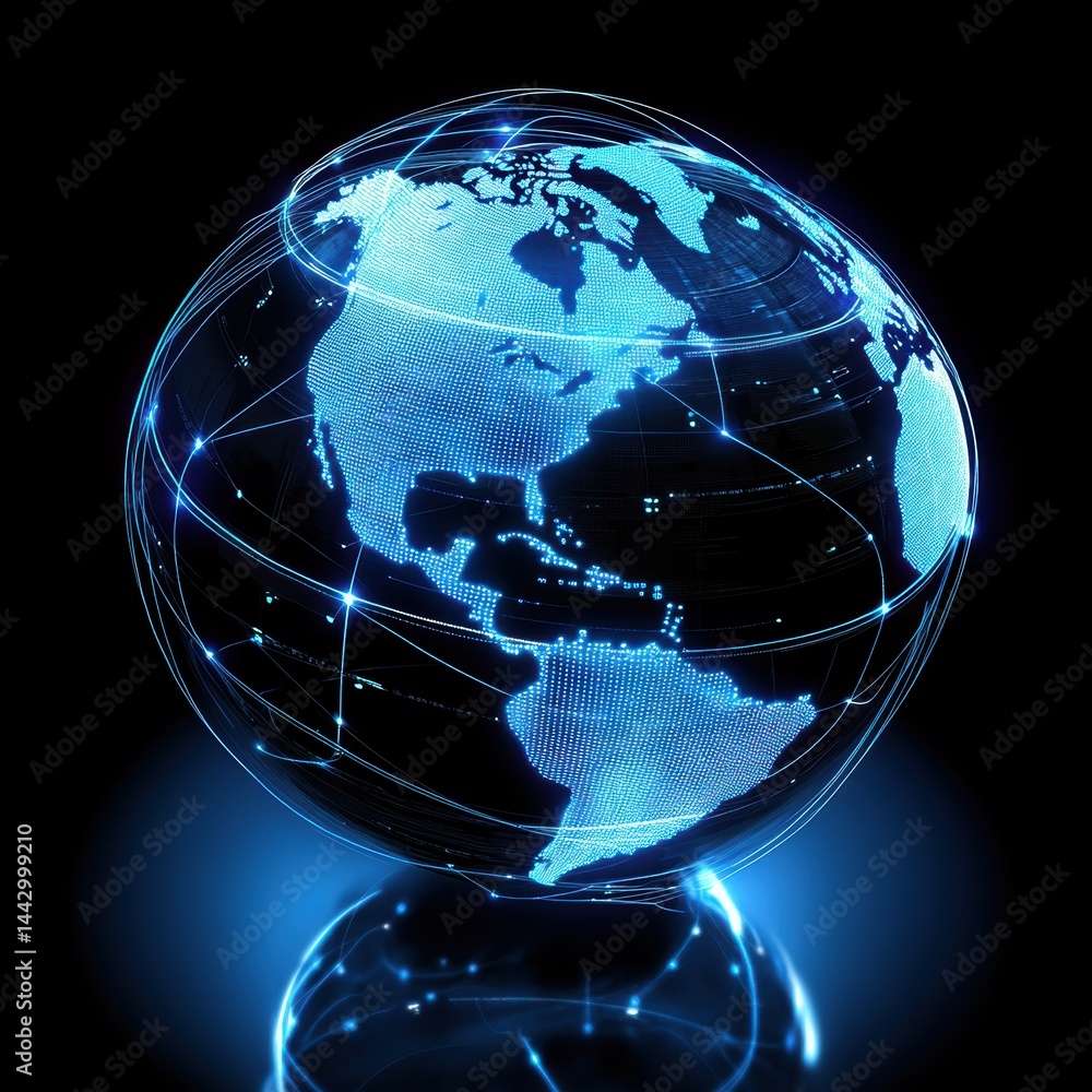 Poster digital globe showcasing global network connection illuminated on black background vibrant concept