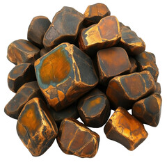 An assortment of polished tiger eye crystals with rich golden brown and silky luster, showcasing natural patterns and smooth surfaces in a collection arrangement