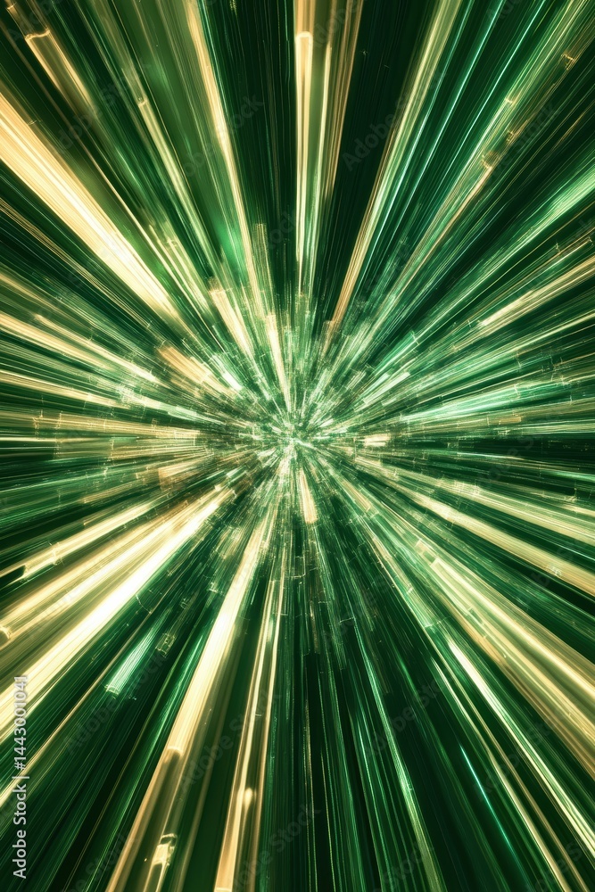 Poster abstract light streaks radiate from the center with a green glow light trails create an infinite tun