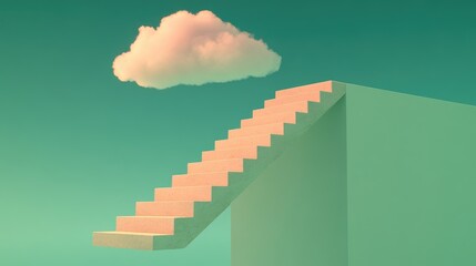 Obraz premium Surreal Dreamlike Staircase Leading to a Floating Cloud in Minimalist Landscape