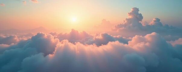 Obraz premium Sunlight filters through misty clouds in a dreamy scene, soft, calm