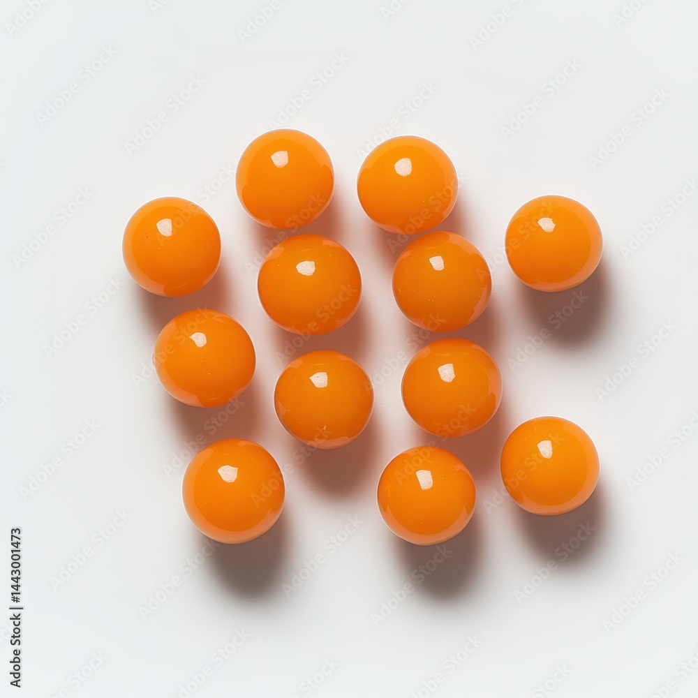 Poster vibrant array of glossy orange spheres on a clean white surface elegant composition of spherical can