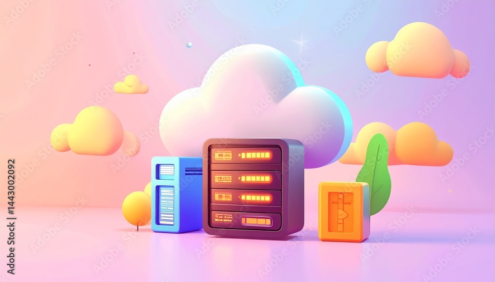 Aufkleber cloud computing platform cost efficiency concept. colorful cloud storage concept with servers and di