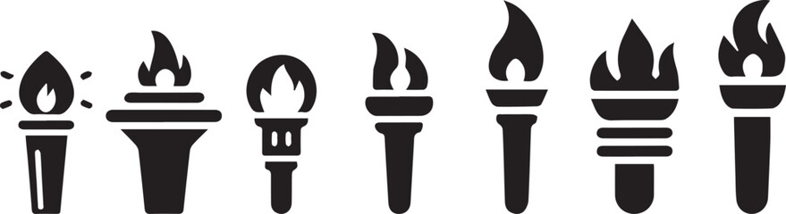 Torch icon. Black torch icons in flat design silhouette vector set