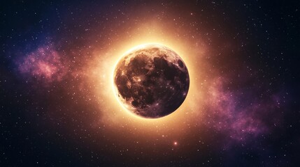 Obraz premium Glowing Moon in Cosmic Nebula Space Background
