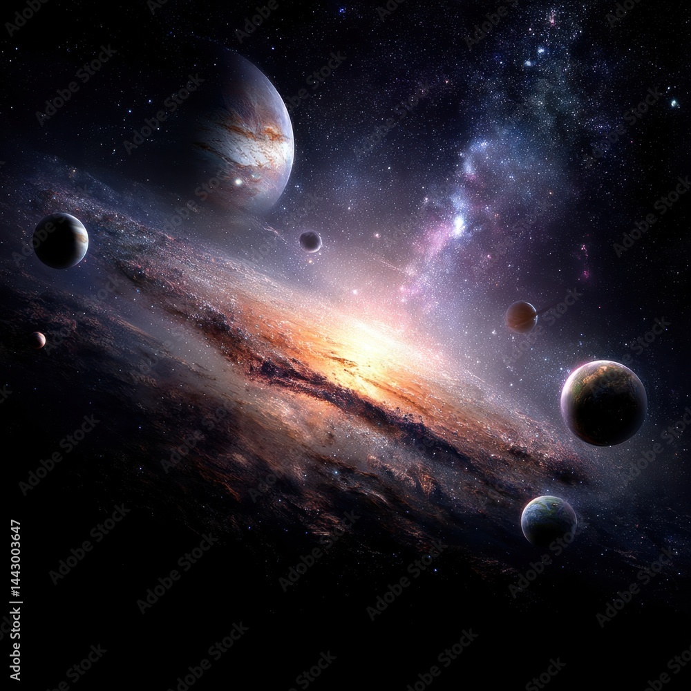 Poster cosmic symphony of planets and nebulae a breathtaking view of distant worlds and celestial dust in t