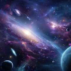 Fototapeta premium Cosmic symphony of celestial bodies planets and galaxies in a breathtaking space nebula exploration of the universe with vibrant colors and cosmic dust