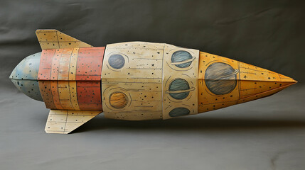 A paper crafted rocket with planets and other celestial objects ready for an outer space adventure